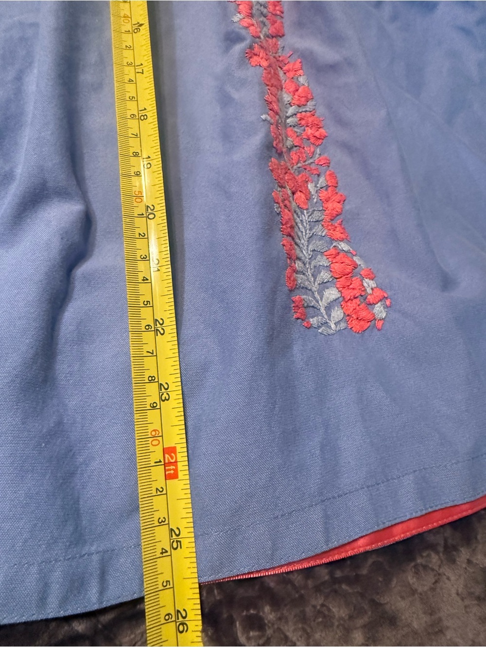 Mi Golondrina Blue Embroidered Flutter Sleeve Top with Coral Floral Detail - Picture 10 of 11